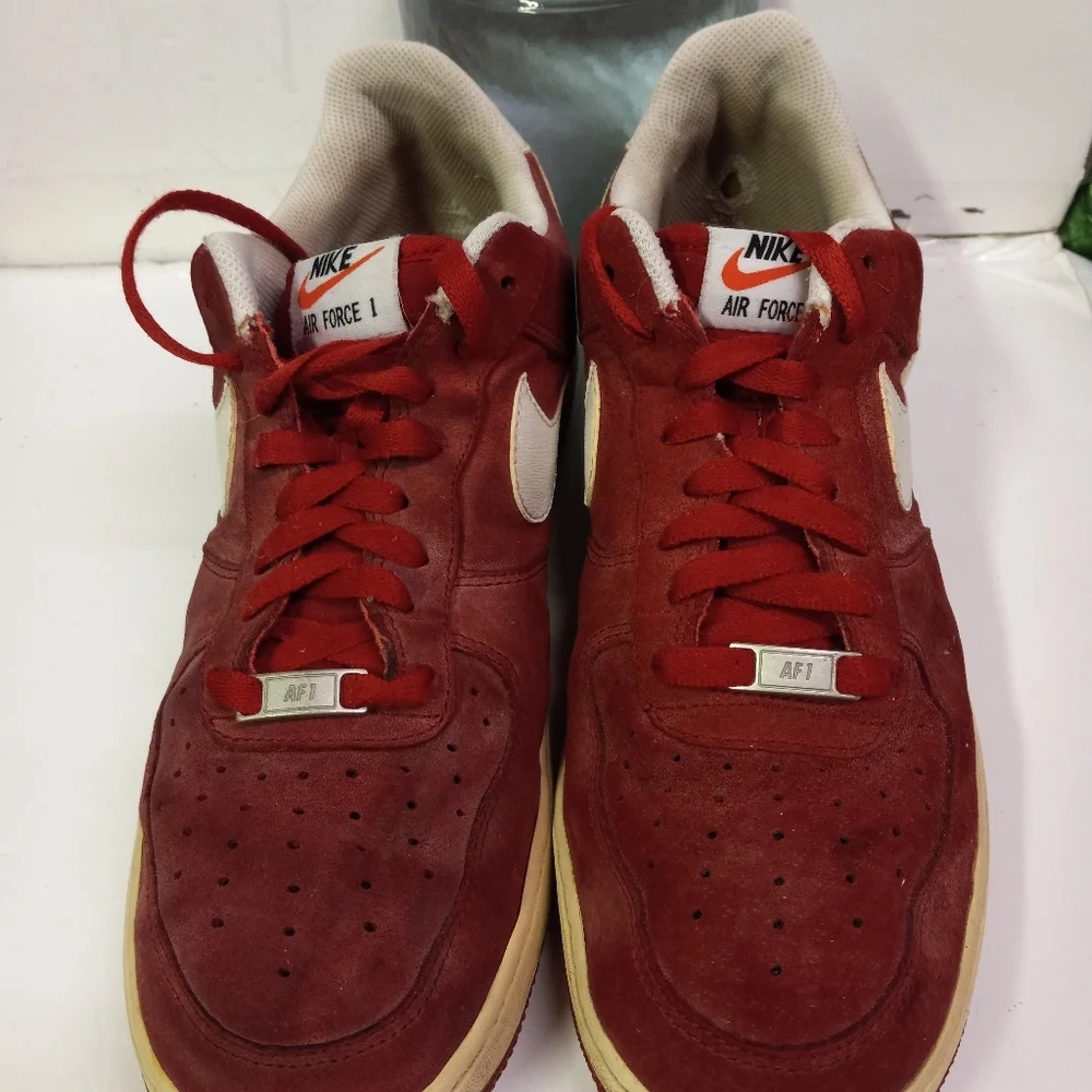 Nike Air Force1 Sneakers  Mens  Red Suede Leather Swoosh Size 11
